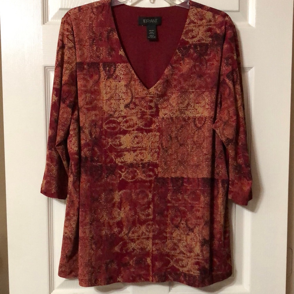 Lane Bryant Blouse Size 22/24 Elegant Deep Red Women’s Three Quarter Sleeves